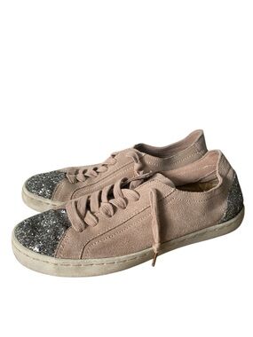 Dolce Vita blush suede sneakers silver glitter cap toe lace up size 8.5